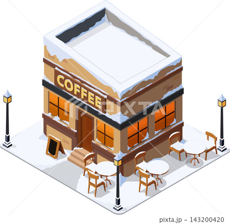 Small coffee shop covered in snow Small coffee shop covered in snow 143200420