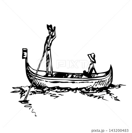 Vector drawing. Gondolier in a boat Vector drawing. Gondolier in a boat 143200483