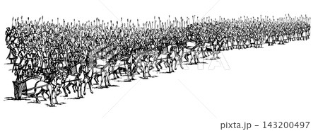 Vector drawing. Army on chariots 143200497