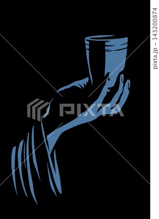 Vector drawing. Hand holding a cup 143200874
