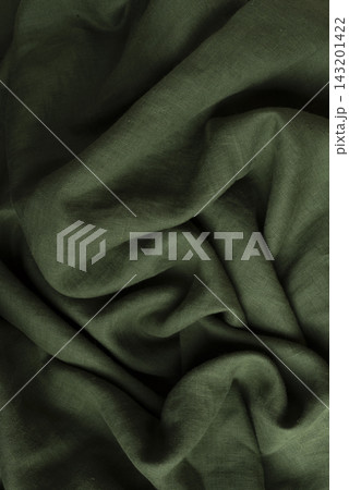 Crumpled Olive Green Linen Fabric Background Crumpled Olive Green Linen Fabric Background 143201422