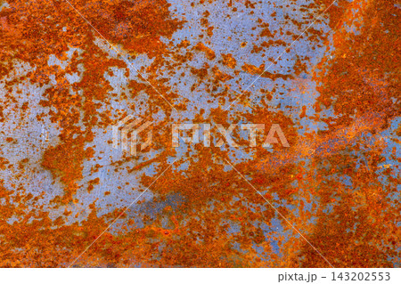 Abstract Rusted Metal Texture with Blue Undercoat 143202553