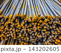Close-Up of Yellow-Marked Rebar Steel Bars 143202605