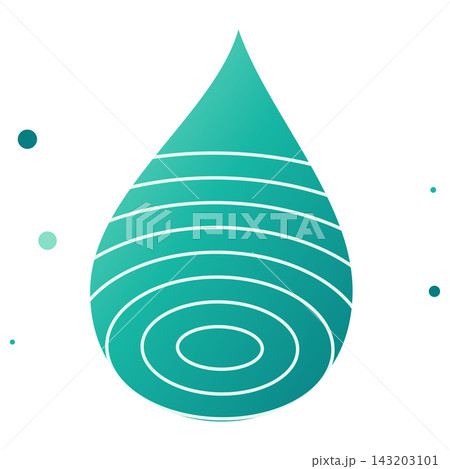 Abstract teal water drop with concentric circles inside isolated on white for eco design 143203101