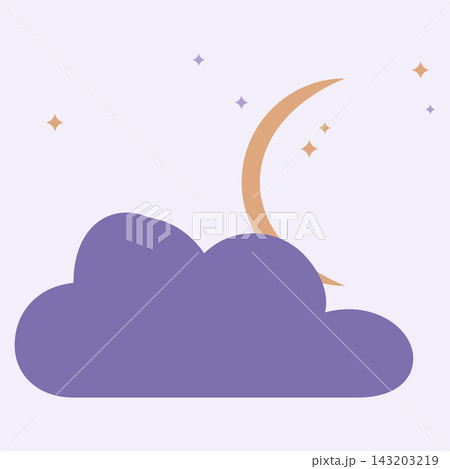 Night sky dream illustration with purple cloud and crescent moon with stars Night sky dream illustration with purple cloud and crescent moon with stars 143203219