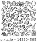 Hand drawn candy collection. Doodle sketch style. Set of various sweets doodles. 143204595
