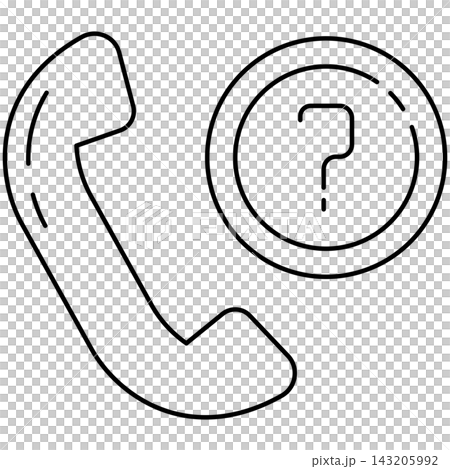 Line art style icon illustration of a telephone handset with question mark badge isolated on transparent background. Minimalist thin line design element clip art for help call. Line art style icon illustration of a telephone handset with question mark badge isolated on transparent background. Minimalist thin line design element clip art for help call. 143205992