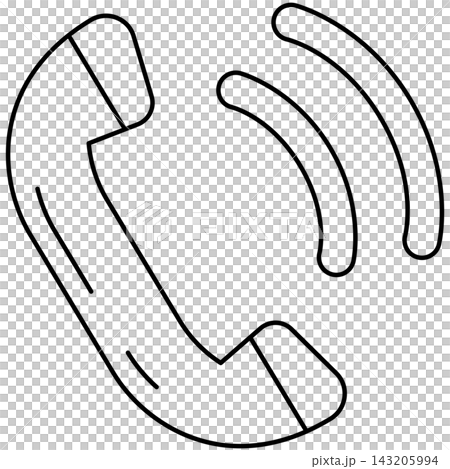 Line art style icon illustration of a ringing telephone handset with sound waves isolated on transparent background. Minimalist thin line design element clip art for incoming call. Line art style icon illustration of a ringing telephone handset with sound waves isolated on transparent background. Minimalist thin line design element clip art for incoming call. 143205994