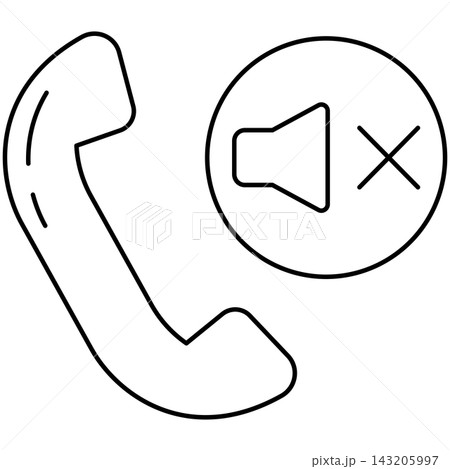 Line art style icon illustration of a telephone handset with mute speaker symbol isolated on transparent background. Minimalist thin line design element clip art for silent call. Line art style icon illustration of a telephone handset with mute speaker symbol isolated on transparent background. Minimalist thin line design element clip art for silent call. 143205997