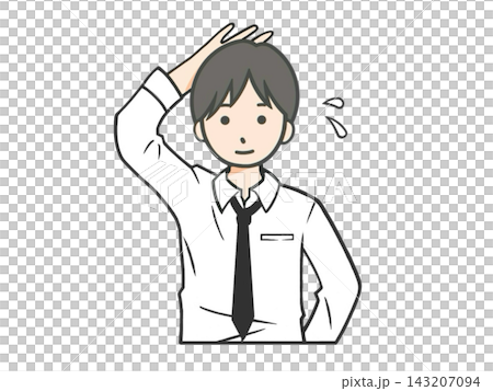 An illustration of a young office worker who is embarrassed about his failure. An illustration of a young office worker who is embarrassed about his failure. 143207094