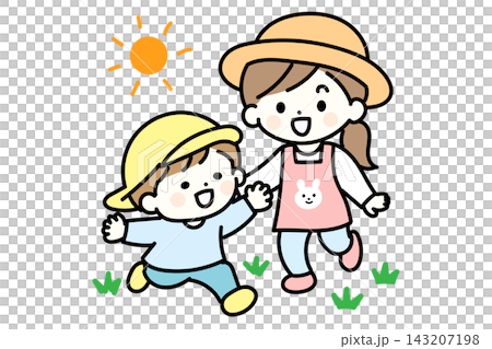 Illustration of a smiling nursery school teacher enjoying outdoor play with the children | Outdoor play scene at a nursery school or kindergarten Illustration of a smiling nursery school teacher enjoying outdoor play with the children | Outdoor play scene at a nursery school or kindergarten 143207198