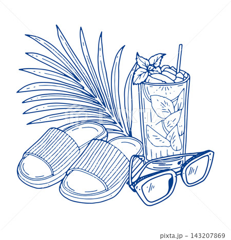 Tropical Beach Accessories with Drink 143207869