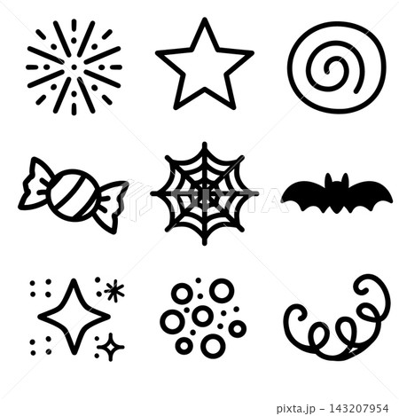 Halloween icon set lineart for coloring isolated layered outline element with happy vibe Halloween icon set lineart for coloring isolated layered outline element with happy vibe 143207954