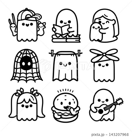 Cute happy ghost outline lineart layered isolated coloring separated art Cute happy ghost outline lineart layered isolated coloring separated art 143207968