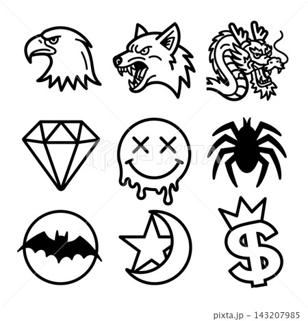 Isolated lineart outline set for coloring layered page with angry eagle wolf dragon 143207985