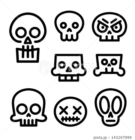 Scary skull set for coloring isolated separated layered lineart outline icon Scary skull set for coloring isolated separated layered lineart outline icon 143207999
