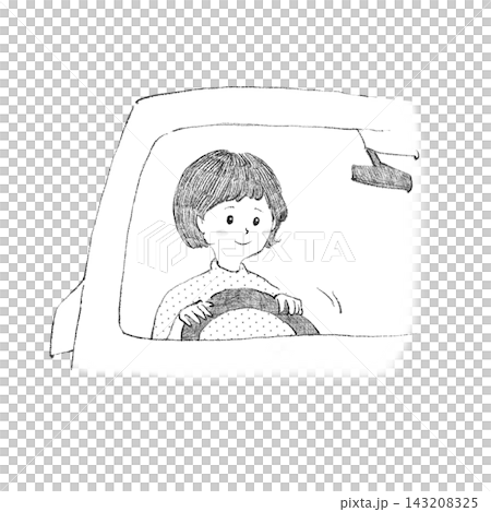 An illustration of a woman driving a car with a smile. An illustration of a woman driving a car with a smile. 143208325