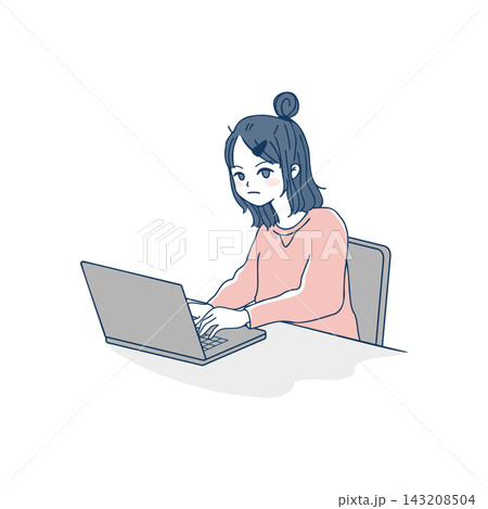パソコン作業をする女性のイラスト 143208504