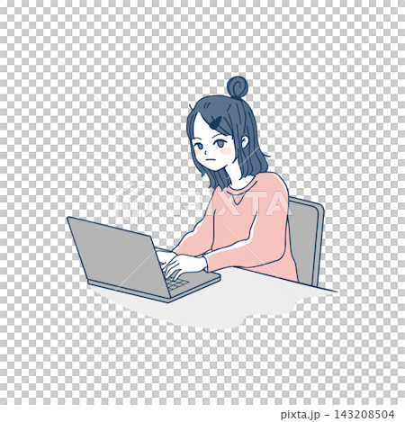 パソコン作業をする女性のイラスト 143208504