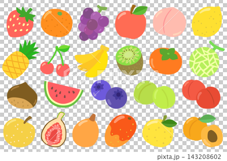 シンプルでかわいいフルーツのイラストセット ベクター素材 143208602