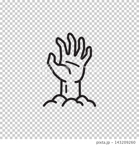 Simple outline icon of a undead zombie hand reaching up out of the earth. 143209260