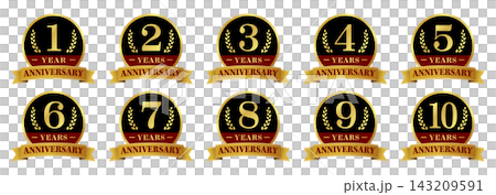 高級周年バッジアイコンセット(1周年〜10周年)ゴールドアニバーサリーデザイン 高級周年バッジアイコンセット(1周年〜10周年)ゴールドアニバーサリーデザイン 143209591