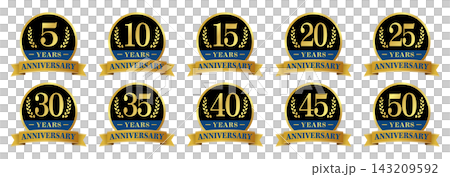 Premium Anniversary Badge Icon Set (5th to 50th Anniversary) Gold Anniversary Design 143209592