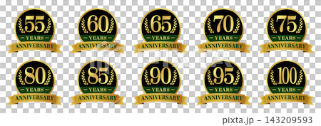 Premium Anniversary Badge Icon Set (55th to 100th Anniversary) Gold Anniversary Design 143209593