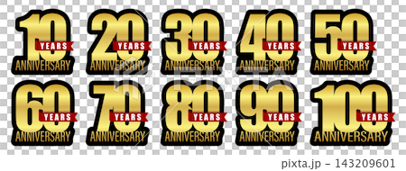 10年から100年の周年記念ゴールドロゴセット 高級感あるアニバーサリーデザイン 143209601