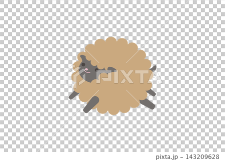 A cute, fluffy sheep with brown fur and big, round eyes that bounces around. 143209628