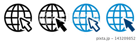 インターネットアイコン 地球とカーソルのWebアクセスシンプルデザイン素材 143209852