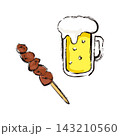 生ビールと焼き鳥レバー串のイラスト 143210560