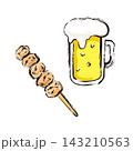 生ビールと焼き鳥モモ串のイラスト 143210563