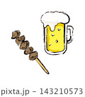 生ビールと焼き鳥砂肝串のイラスト 143210573