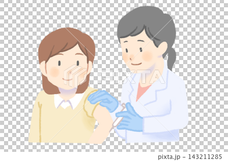 一名女子正在接受身穿白大褂的女醫生的注射。 一名女子正在接受身穿白大褂的女醫生的注射。 143211285