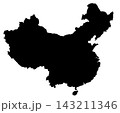 中華人民共和国の黒ベタシルエット地図 143211346