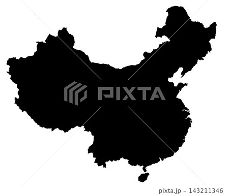 中華人民共和国の黒ベタシルエット地図 143211346