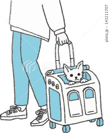 キャリーバッグで小型犬を移動させる人の手元2色イラスト 手書き風デフォルメ(ペットキャリー・通院・お キャリーバッグで小型犬を移動させる人の手元2色イラスト 手書き風デフォルメ(ペットキャリー・通院・お 143211707