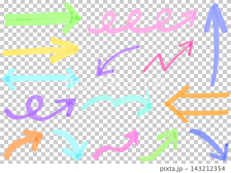 <ベクター素材> カラフルな手描きマーカー風 矢印セット <ベクター素材> カラフルな手描きマーカー風 矢印セット 143212354