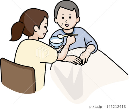 男性の食事介助をする女性 143212418