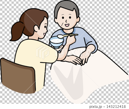 男性の食事介助をする女性 143212418