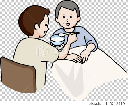 A man assisting another man with eating 143212419