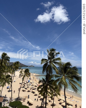 ハワイ・ワイキキビーチのヤシの木と美しい海 ハワイ・ワイキキビーチのヤシの木と美しい海 143212803