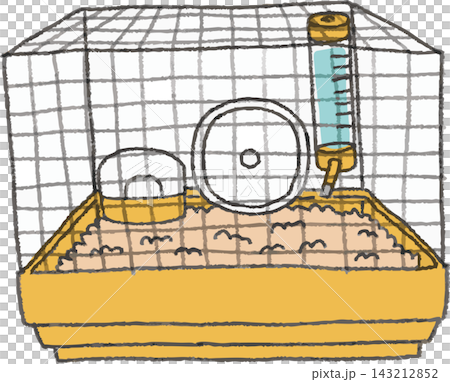 Full-color illustration of a small animal cage, hand-drawn style (pet supplies, cage, hamster, material) Full-color illustration of a small animal cage, hand-drawn style (pet supplies, cage, hamster, material) 143212852