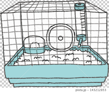 Two-color illustration of a small animal cage, hand-drawn style (pet supplies, cage, hamster, material) Two-color illustration of a small animal cage, hand-drawn style (pet supplies, cage, hamster, material) 143212853