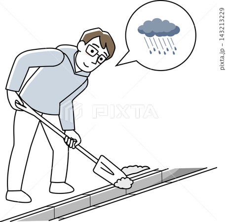 大雨に備えて側溝を掃除する男性 大雨に備えて側溝を掃除する男性 143213229
