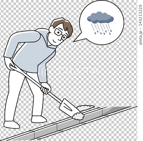 大雨に備えて側溝を掃除する男性 大雨に備えて側溝を掃除する男性 143213229