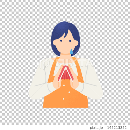 A housewife turns her wallet inside out and laments its emptiness. An illustration of the upper body of a woman who is troubled by having no money. A housewife turns her wallet inside out and laments its emptiness. An illustration of the upper body of a woman who is troubled by having no money. 143213232