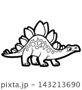 Cartoon stegosaurus with a crest on its back and spines on its tail  outline for coloring on a white background 143213690