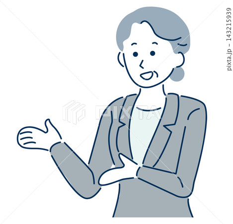 笑顔で説明するシニア女性会社員のビジネスイラスト 143215939